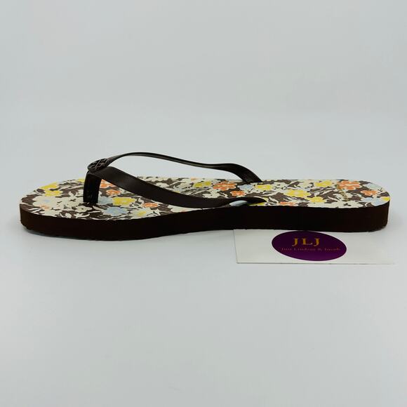 Tory Burch Women's Soho Reverie Walnut Brown Floral Flat Flip Flops 81071 Size 8 - Picture 11 of 14